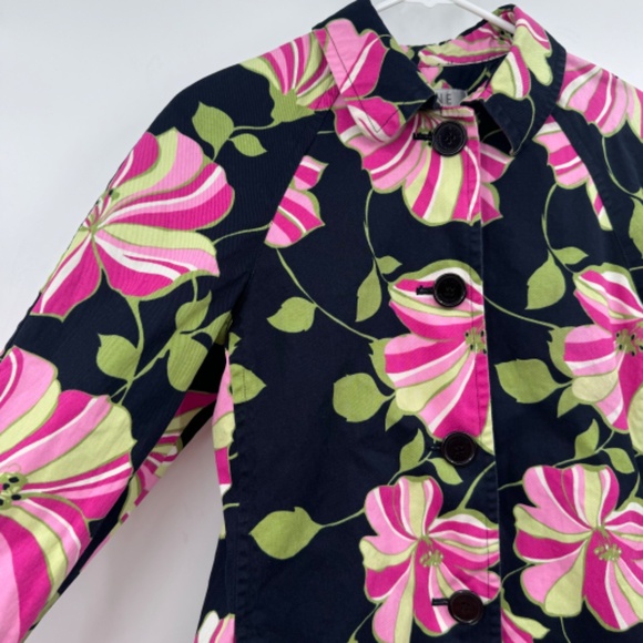 Nine Company Coat Women 8 Blue Pink Floral Light Trench Button Up Long Sleeve - Picture 5 of 11